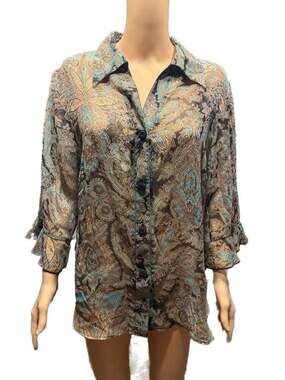 Gloria Lance Woman Two Piece Paisley Sheer Button-Down Shirt